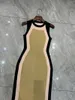 Lässige Kleider Sexy Farbblockierung enges Kleid 2024 Frühling und Sommer hart ärmellos High Neck Lange Abend Pendeln Frauen Kleidung