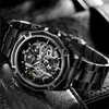 Forsining Automatic Mechanical Men Wristwatch Military Sport Clock Top Brand Luxury Black Steel Skeleton New Man Watch 8130 Y3037
