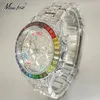 Montre de mode pour hommes marque MISS luxe arc-en-ciel carré diamant montres glacé bijoux Quartz horloges mâle Reloj Hombre 240315