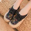 Casual Shoes Careaymade- Flats Women Embroider Retro Lace-up Round Toe Cotton Linen Handmade Concise Comfortable Ladies