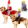 Coletes traje de cão de santa natal roupas para animais de estimação papai noel equitação trajes cosplay festa vestir-se cães gatos roupa