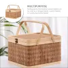 Baskets Egg Storage Basket Household Bamboo Woven Hamper Lid Natural Baskets Lidded Small