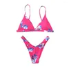 Women's Swimwear Women Floral Print Bikini Set Deep V Swimming Two Piece Beach Suit Smocked Top Bottoms Sexy Woman Swimsuits