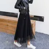 Skirts Tulle Womens 2023 Summer Long Maxi Skirt Female Elastic High Waist Pleated Tutu Sun Black Gray Pink