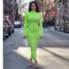 Vestidos casuais mulheres impressão manga longa alta pescoço magro bandage cintura vestidos primavera fahion senhoras streetwear