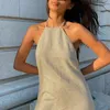 Casual Dresses Cotton Linen Womens Sexig grimma ärmlös semester strand sundress sommar för kvinnor 2024 vestidos öppen klänning