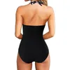 Kvinnors badkläder Färgblock Monokini Stylish Halter One-Piece Swimsuit med mage Kontroll Hög midja Sexig rygglös för strandkläder