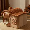 Tapetes Respirável Quente Gaiola de Inverno Villa Plush Pet Bed House Destacável Lavável Macio Almofada de Gato Canil para Pequeno Cão Gato Pet Suprimentos