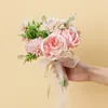 Bröllopsblommor Peony Artificial Silk White Purple Bridal Bouquet Home Party Room Table Decoration Plant Pink Fake Flower