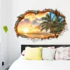 Klistermärken Sunset Sea Beach Wall Decals Dekorativa klistermärken Living Bedroom Home Decor 1483. 3D Landskap Mural Art DIY Landscape Affischer 2.5