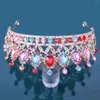 Hair Clips Baroque Crown Crystal Wedding Bridal Tiara Diamante Colorful Color Pageant Prom Bride Jewelry Accessories