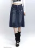 Kjolar vintage kvinnor denim kjol streetwear casual a-line hög midja jean amerikansk stil orolig tvättad arbetskläder