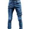 Jeans da uomo Retro Moto Biker Dritto Elastico Uomo Foro con cerniera Streetwear Punk Skinny Denim Pantaloni cargo Pantalones Hombre Y2K Abbigliamento