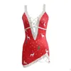 2024 Womens Sleepwear Christmas Printed Night Dress Women Y Deep V Lingerie Nightgowns Lace Trim Pyjamas Lenceria Spaghetti Strap Drop Deli Otck6