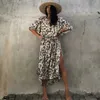 Sarongs Wehello Womens Beach Cover مناسبة لرفع السباحة Leopard Kaftan Kimono Swimsuit Corner Summer Dress Suit Suit Suter Dropship 24325