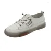 Vrijetijdsschoenen Sneakers Sport Dames Natuurlijk echt leer Platte vrouwelijke flats Veterschoenen Wit Hof Dames