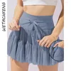 Saias sexy cintura alta saia plissada calças de segurança lace-up bolsos shorts roupas femininas 2024 moda sping verão azul dança mini