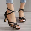 Frauen High Heel Sandalen Sommer Knöchel Schnalle Klassische Feste Offene spitze Damen Schuhe Sexy Dünnes Kleid Zapatos 240320