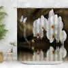 Cortinas brancas orquídea flores conjunto de cortina de chuveiro phalaenopsis superfície de água floral cenário natural cortinas de banheiro ganchos decoração de casa