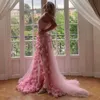 Hand Made Flowers Pink Evening Dresses Side Slit Sexy Sleeveless Long Mermaid Prom Dress Sweetheart Neck Chic Engagement Dress For Women 2024