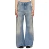 Женские джинсы расклешенные, роскошные дизайнерские брендовые винтажные синие свободные брюки со средней посадкой из чистого хлопка длиной до пола, осенне-весенние брюки в стиле ретро