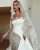 Sirena de sirena vestido de novia de novia para novias de encaje de mangas largas vestidos de novia vestidos de novia pliegues túnica satén de mariage es