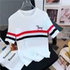 Academy Style Tb Puppy Short Sleeved Ice Silk Knit Sweater Summer T-shirt Women with Small Stature Round Neck Pullover for Slimming Top Trend