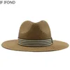 Szerokie grzbiet czapki wiadra czapki Panama Summer Słomy Hat Mens szerokie oddychanie Sunshine Beach Straw Hat UV Protection Fedora Hat J240325