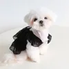 Vêtements de chien en mousseline de soie jupe évasée vêtements robe noir blanc point petits chiens vêtements flutter manches mode douce fille produits pour animaux de compagnie