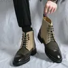 Boots Classic Calfskin Leather Men's Ankle High Top Pointed Toe Formal Derby Basic Handmade And Comfortable