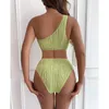 Traje de baño para mujer Sexy Rib Un hombro Mujer Pieza Traje de baño 2024 Traje de baño de cintura alta Corte Natación para ropa de playa Monokini