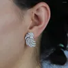 Stud Earrings Sparking Bling CZ Pearl Geometric Earring Fashion Clear Cubic Zirconia Paved Women Jewelry