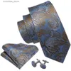 Gravatas de pescoço Gravatas Luxuosas Azul Paisley Terno Gravata 100% Seda Gravata Masculina Para Negócios de Casamento Barry.Wang Gravata Lenço Mens Vestido Gravatas LS-5057 Y240325