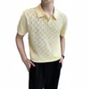 Polo da uomo lavorata a maglia con scollo a V slim fit con risvolto, camicia da golf a maniche corte per uomo, maglietta Homme, camiseta masculina 60Fg #