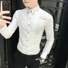 Camisas masculinas de luxo marca manga longa camisas elegantes para roupas masculinas fino ajuste casual camisas sociais formal preto/branco 240318