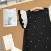 Girl Dresses 2024 Summer Arrival Girls Sleeveless O Neck Ruffles Dot Black Roupa Infantil Menina Cute Party Dress Custume 18M-7T