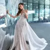 Robe de mariée sirène en dentelle vintage avec train détachable sur l'épaule appliquée robes de mariée arabe Aso Ebi robe de mariée grande taille trompette Bc12354 2024