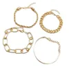 Chain Boho Thick Gold Charm Bracelet 2022 New Jewelry 4pcs Punk Curve Cuban Chain Bracelet Set Womens Gift 240325