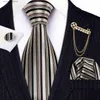 Neck Ties Neck Ties Fashion Designer Gold Striped Men Tie Gold Brooches Silk Tie Handkerchief Set Neck Tie For Men Groom Gift Business Barry.Wang Y240325