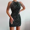 Abiti casual Abito con paillettes scintillanti Donna Elegante girocollo senza maniche a vita alta Mini Summer Ladies Night Club Party