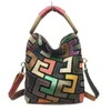 Fourre-tout mode femme multicolore en cuir véritable motifs irréguliers épissage décontracté fourre-tout sacs à main sac à bandoulière sac à bandoulière quotidien