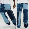 Män jeans herrar tvättar lapp design jeans hip-hop harajuku punk stil lapptäcke rak byxor denim jeans lös gata bomull tassel jeansl2403