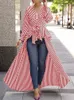 Fashion Women Stripe Long Sleeve Blouse Shirt V-Neck Maxi Dress Tunic Casual Long Tops Business office lady Dress 240325