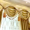 Curtains Custom European Luxury Curtains for Living Room Bedroom Simple Solid Gold Color Soft Cashmere Cloth Blackout Valance Yarn Tulle