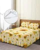 Jupe de lit rustique fleur de tournesol, Plaid jaune, couvre-lit élastique avec taies d'oreiller, housse de matelas, ensemble de literie, drap