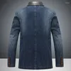 Abiti da uomo Abito casual Giacca di jeans blu navy in pelle Taglia XL