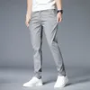 Printemps été pantalons décontractés hommes mince Stretch Slim Fit taille élastique Busin classique coréen pantalon mâle kaki gris 38 w4Ww #