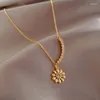 Colares de pingente Minar doce strass metálico margarida flor para mulheres 14k real banhado a ouro cobre assimétrico cadeia gargantilhas