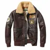 Giacca da pilota in pelle spessa G1 da uomo Cappotto allentato marrone vintage Colletto in lana Bomber militare classico 100% pelle bovina naturale y5VQ #