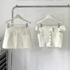Sukienki robocze 2024 Summer Off Rzader Seksowna szczupła, nieregularna tweedowa koszula krótkie rękawki kobiety